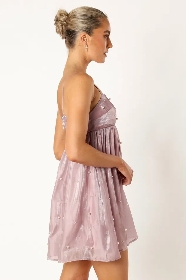Petal and Pup Satin Dresses Women Silase Pearl Trim Mini Dress Mauve