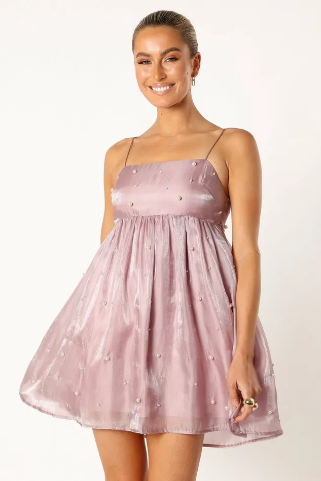 Petal and Pup Satin Dresses Women Silase Pearl Trim Mini Dress Mauve