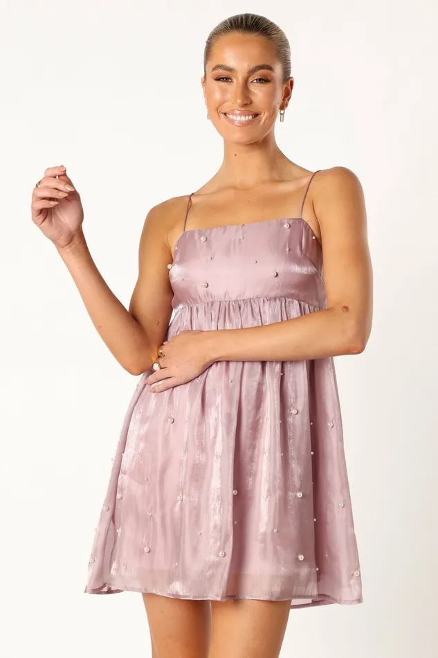 Petal and Pup Satin Dresses Women Silase Pearl Trim Mini Dress Mauve