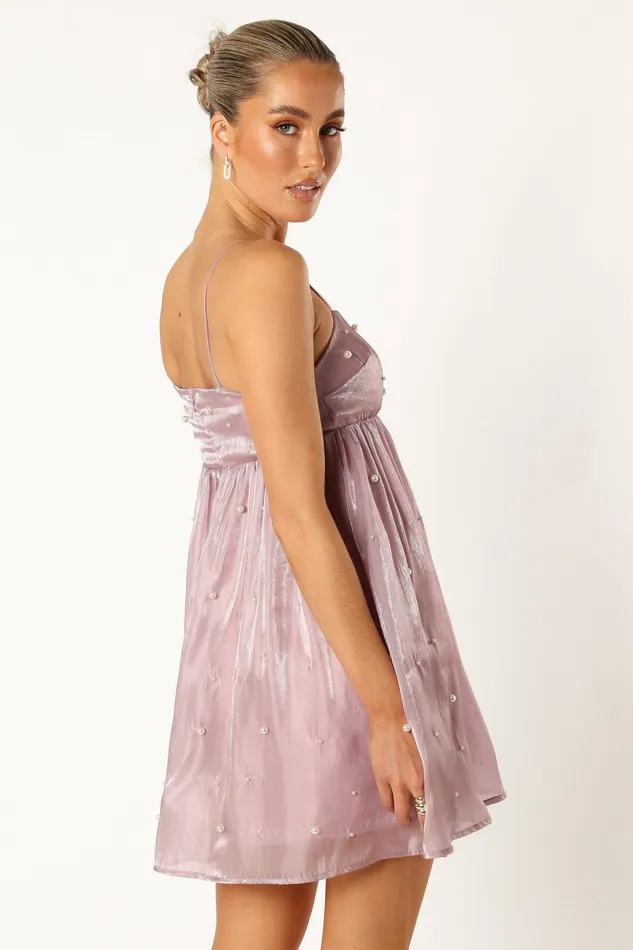 Petal and Pup Satin Dresses Women Silase Pearl Trim Mini Dress Mauve