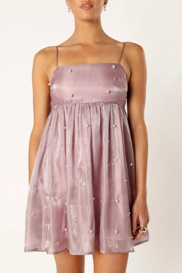 Petal and Pup Satin Dresses Women Silase Pearl Trim Mini Dress Mauve
