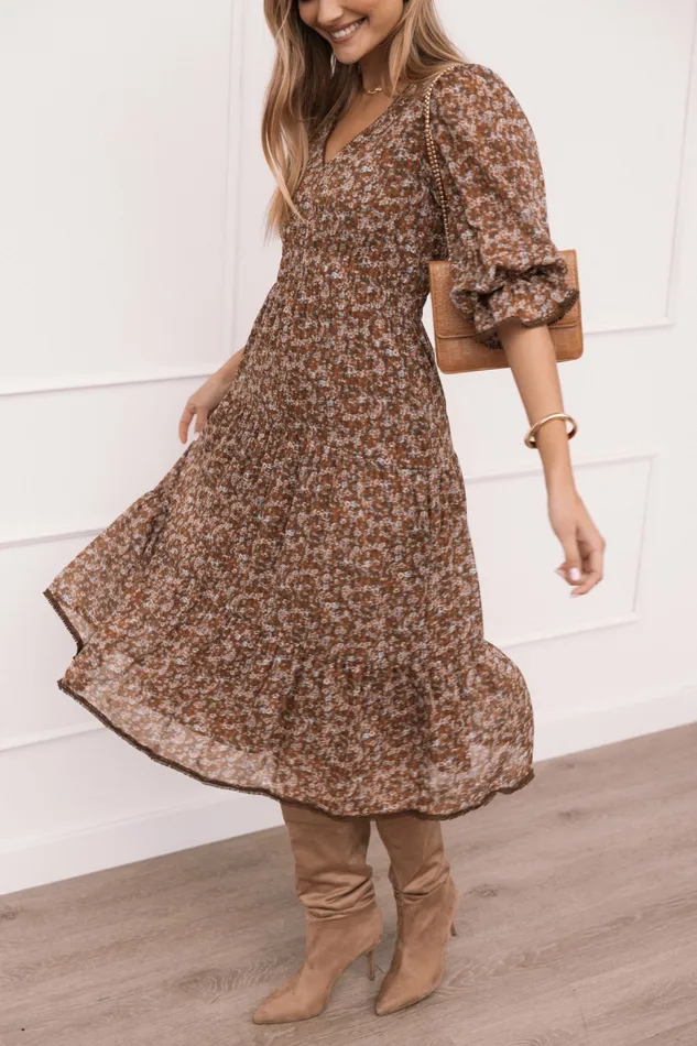 Petal and Pup Winter Dresses Women Simone Midi Dress Camel