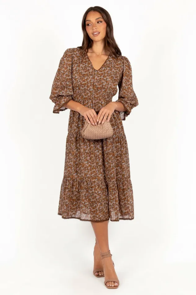 Petal and Pup Winter Dresses Women Simone Midi Dress Camel