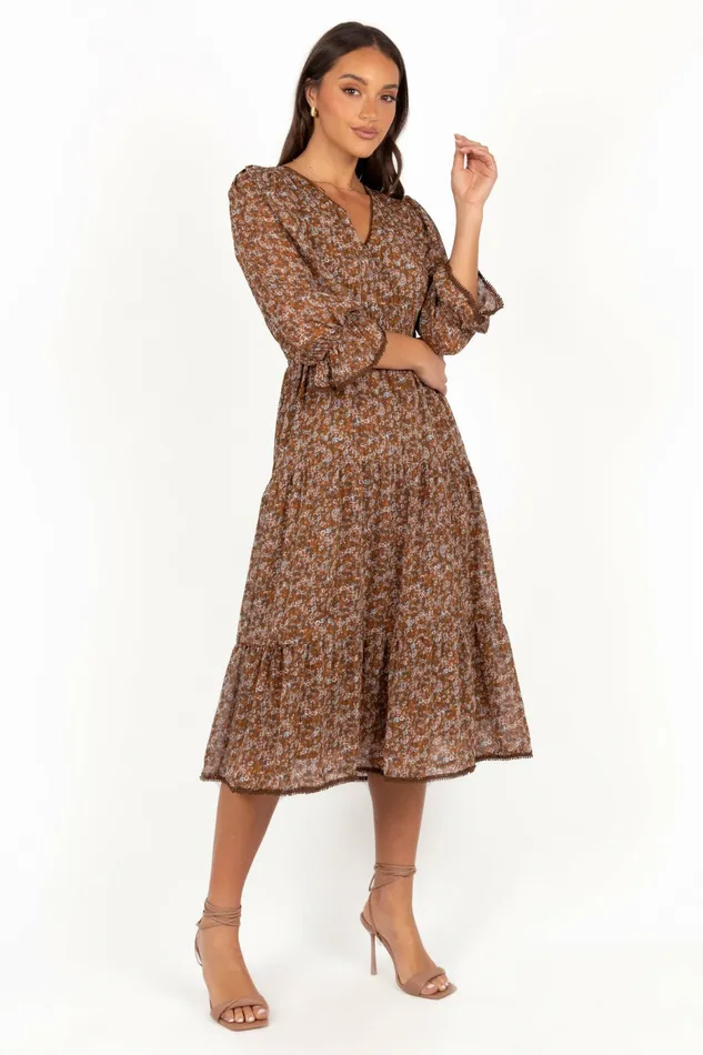 Petal and Pup Winter Dresses Women Simone Midi Dress Camel
