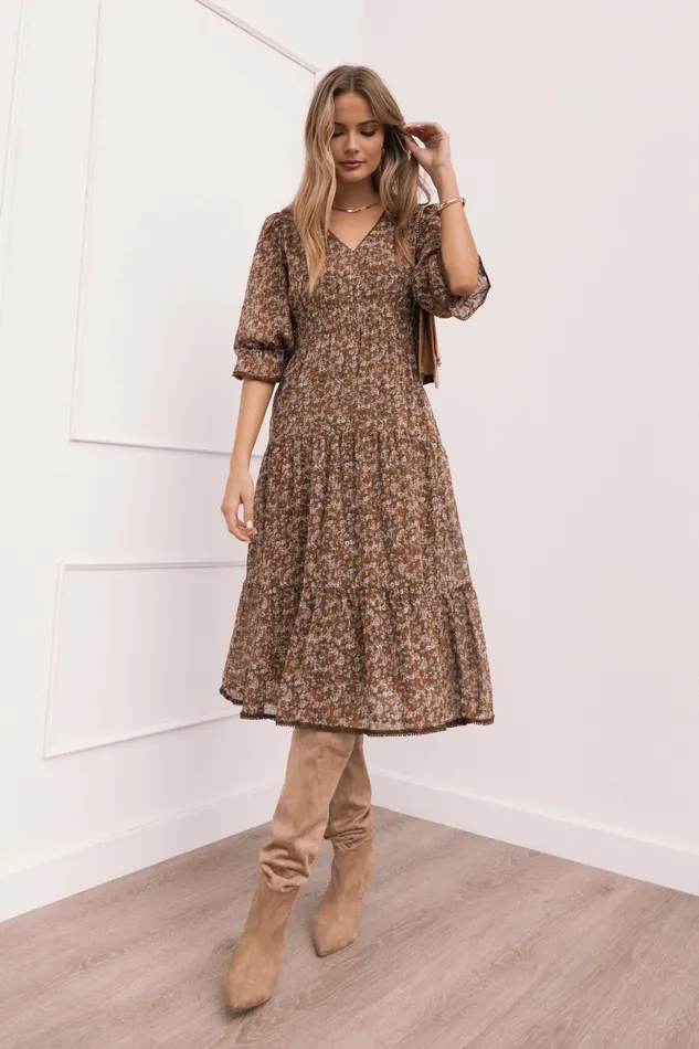 Petal and Pup Winter Dresses Women Simone Midi Dress Camel