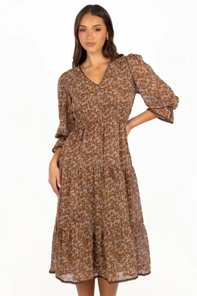 Petal and Pup Winter Dresses Women Simone Midi Dress Camel
