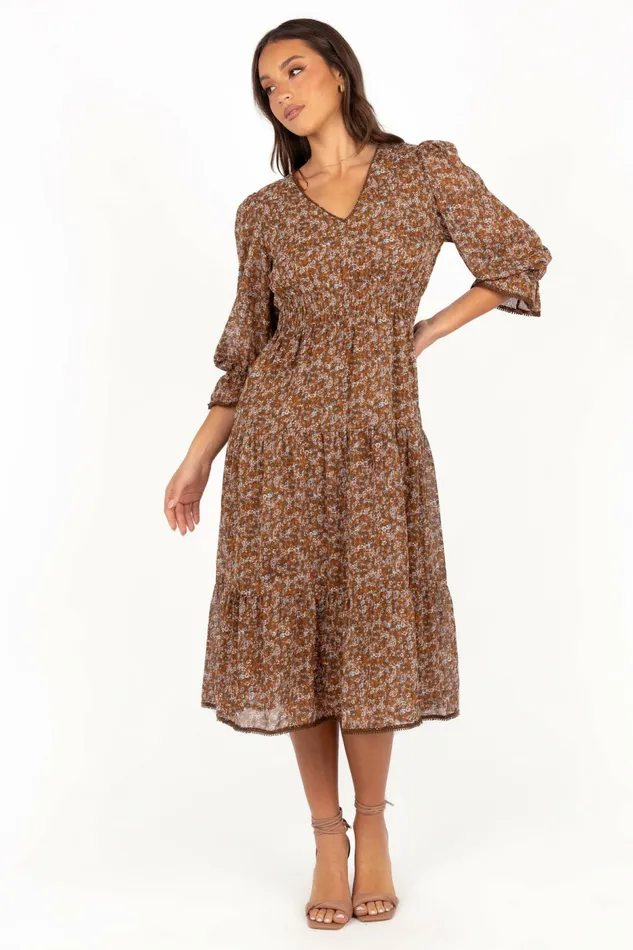 Petal and Pup Winter Dresses Women Simone Midi Dress Camel