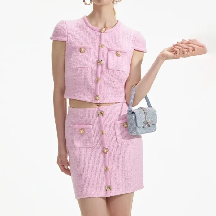 Pink Jewel Button Knit Top Women Self Portrait Tops Pink Jewel Button Knit Top Women Self Portrait Tops