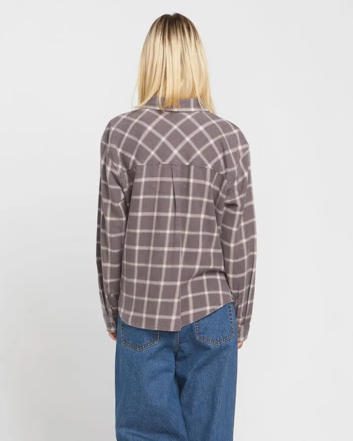 Plaid To Meet U 2 Long Sleeve Shirt 8211 Dark Grey Womens Volcom Tops