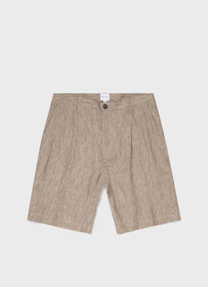 Pleated Linen Short Dark Stone Men SUNSPEL Shorts
