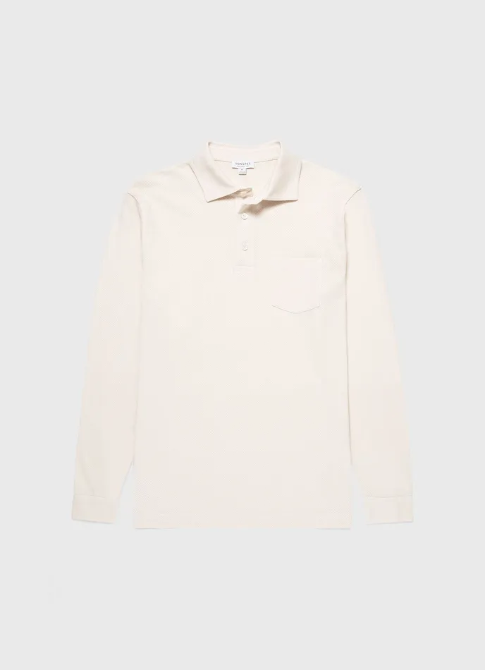 Polo Shirts ussunspel Men Sunspel x WM Brown Long Sleeve Polo Shirt Undyed
