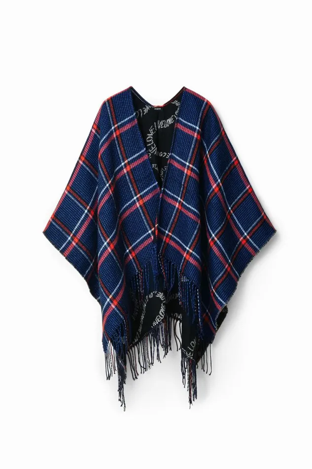 Ponchos Women Desigual Reversible Plaid Poncho Blue