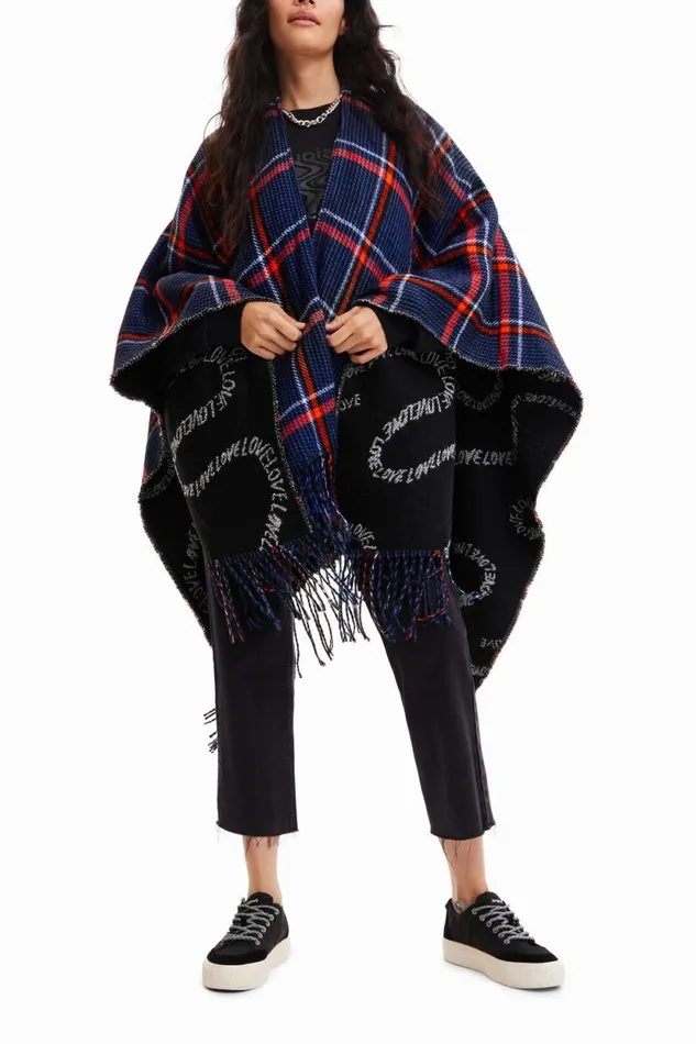 Ponchos Women Desigual Reversible Plaid Poncho Blue