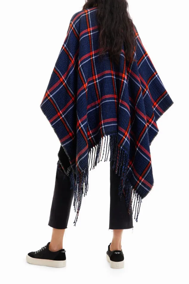 Ponchos Women Desigual Reversible Plaid Poncho Blue