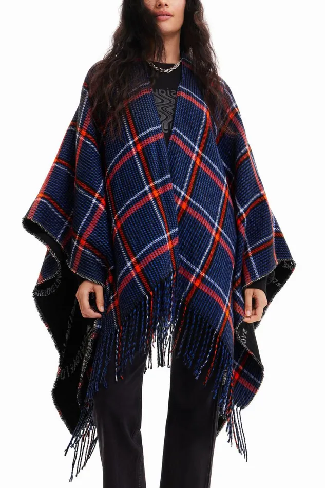 Ponchos Women Desigual Reversible Plaid Poncho Blue