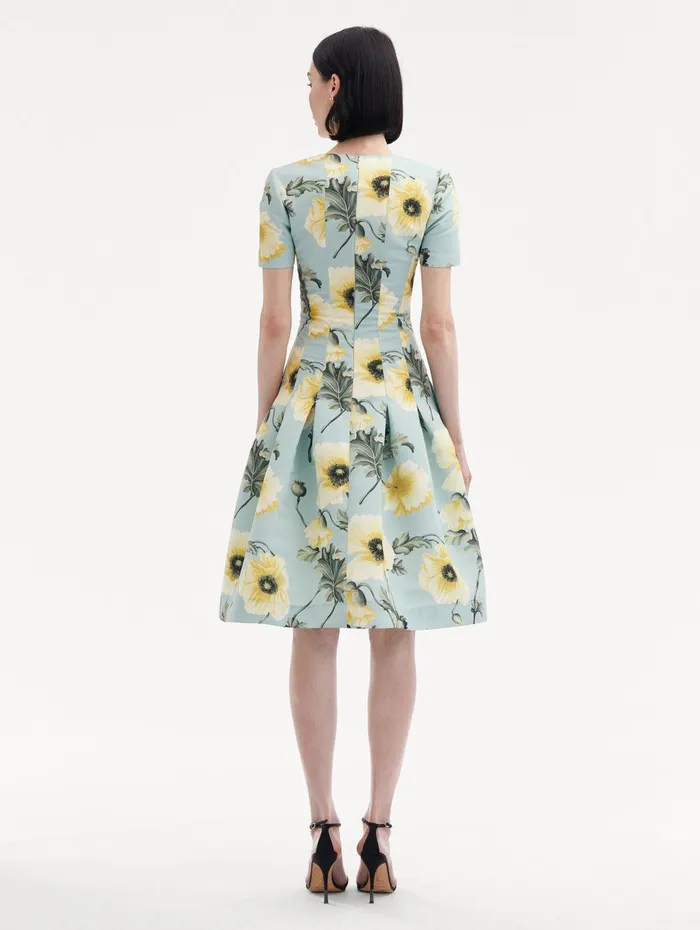 Poppy Faille Split Neck Dress Sage Yellow Women Oscar De La Renta Dresses