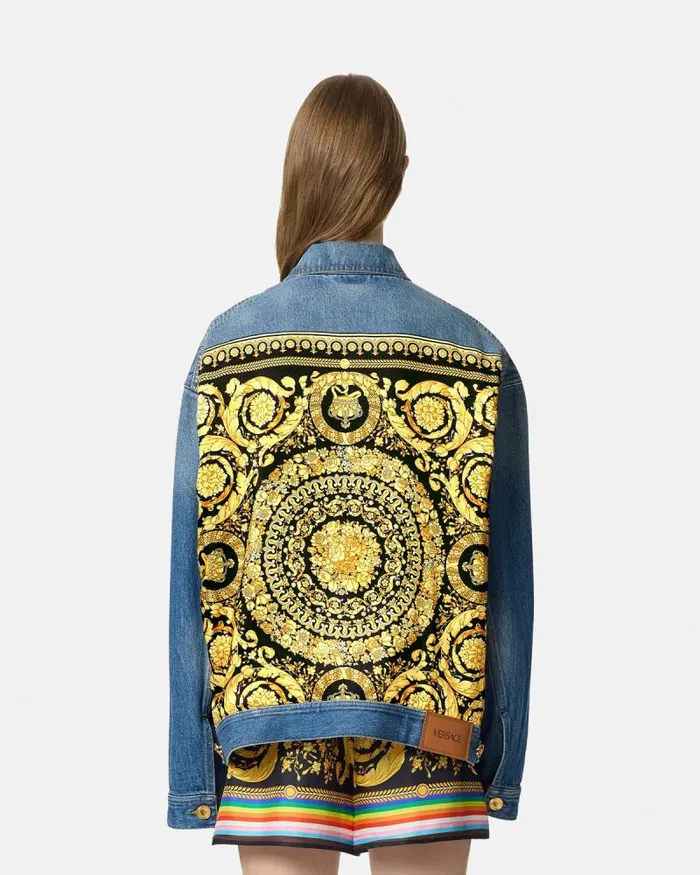 Pride Barocco Oversized Denim Jacket Blue Women Versace Outerwear and Coats