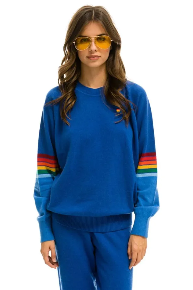 Rainbow Stripe Sleeve Unisex Cashmere Light Sweater 8211 Vintage Blue Men Aviator Nation Sweatshirts Rainbow Stripe Sleeve Unisex Cashmere Light Sweater 8211 Vintage Blue Men Aviator Nation Sweatshirts