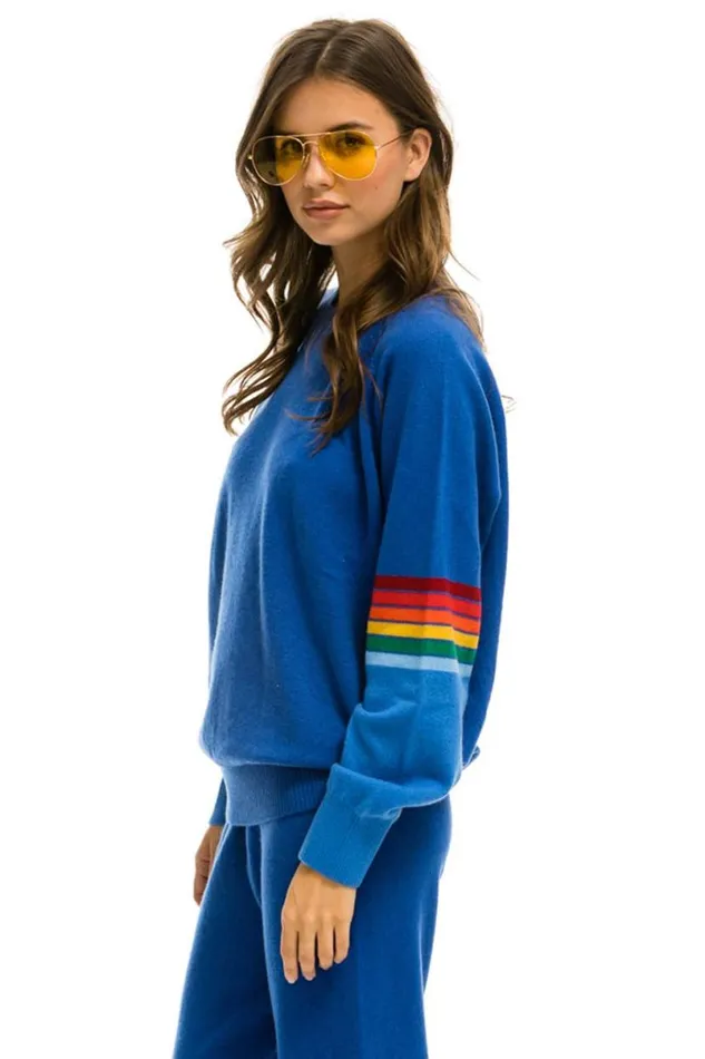 Rainbow Stripe Sleeve Unisex Cashmere Light Sweater 8211 Vintage Blue Men Aviator Nation Sweatshirts