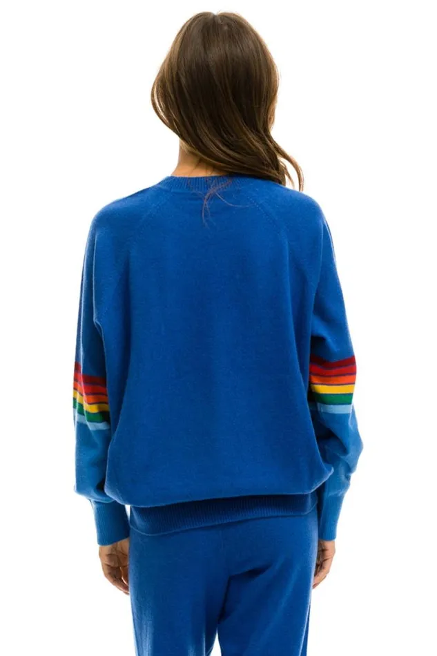 Rainbow Stripe Sleeve Unisex Cashmere Light Sweater 8211 Vintage Blue Men Aviator Nation Sweatshirts