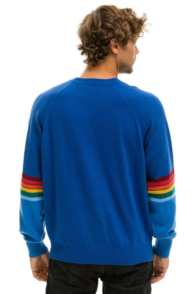 Rainbow Stripe Sleeve Unisex Cashmere Light Sweater 8211 Vintage Blue Men Aviator Nation Sweatshirts