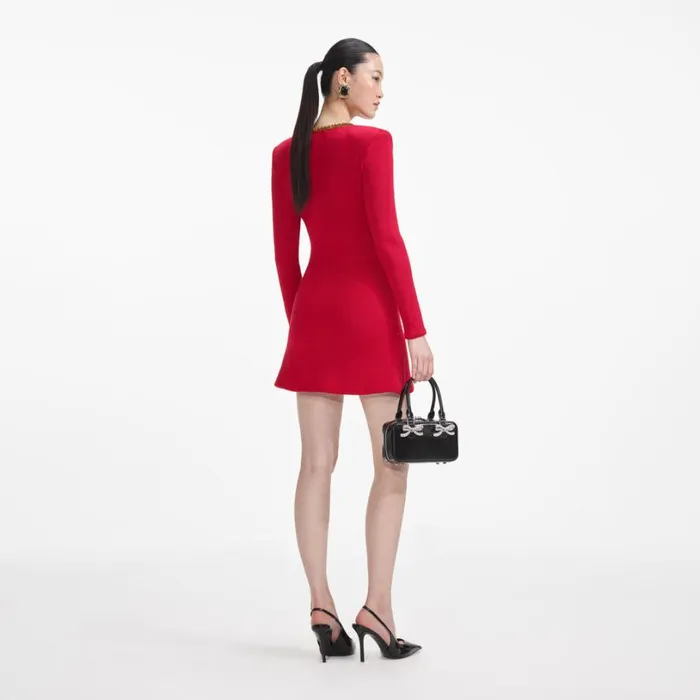 Red Textured Knit Corsage Mini Dress Women Self Portrait Dresses Red Textured Knit Corsage Mini Dress Women Self Portrait Dresses