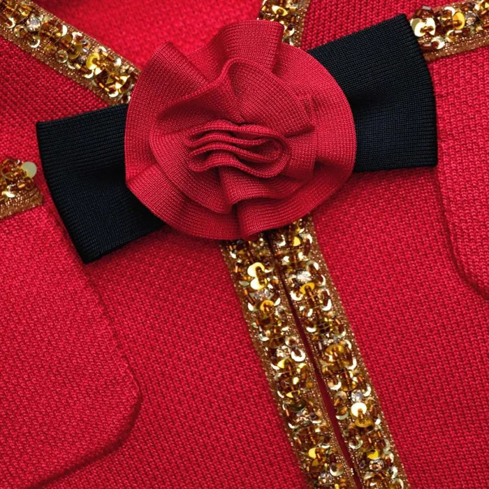 Red Textured Knit Corsage Mini Dress Women Self Portrait Dresses Red Textured Knit Corsage Mini Dress Women Self Portrait Dresses