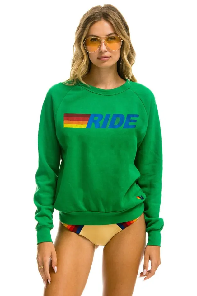 Ride Logo Crew Sweatshirt 8211 Kelly Green WomenMen Aviator Nation Sweatshirts
