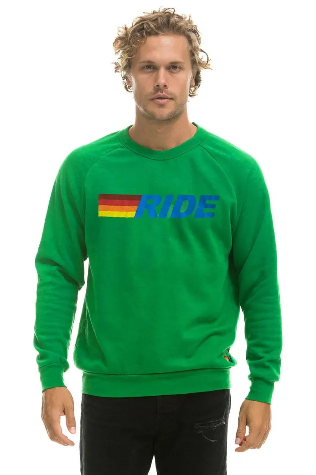 Ride Logo Crew Sweatshirt 8211 Kelly Green WomenMen Aviator Nation Sweatshirts