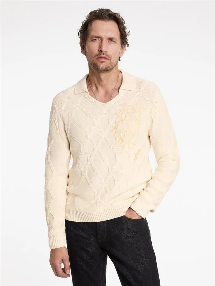 ROBIN SWEATER POLO Ecru Men John Varvatos Sweaters