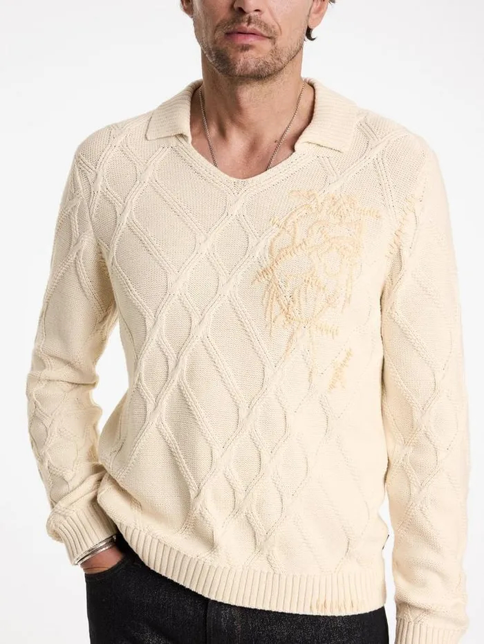 ROBIN SWEATER POLO Ecru Men John Varvatos Sweaters