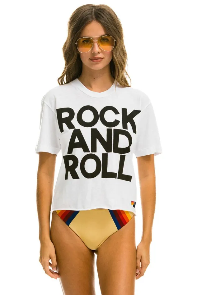 Rock And Roll Boyfriend Tee 8211 White Women Aviator Nation Tees