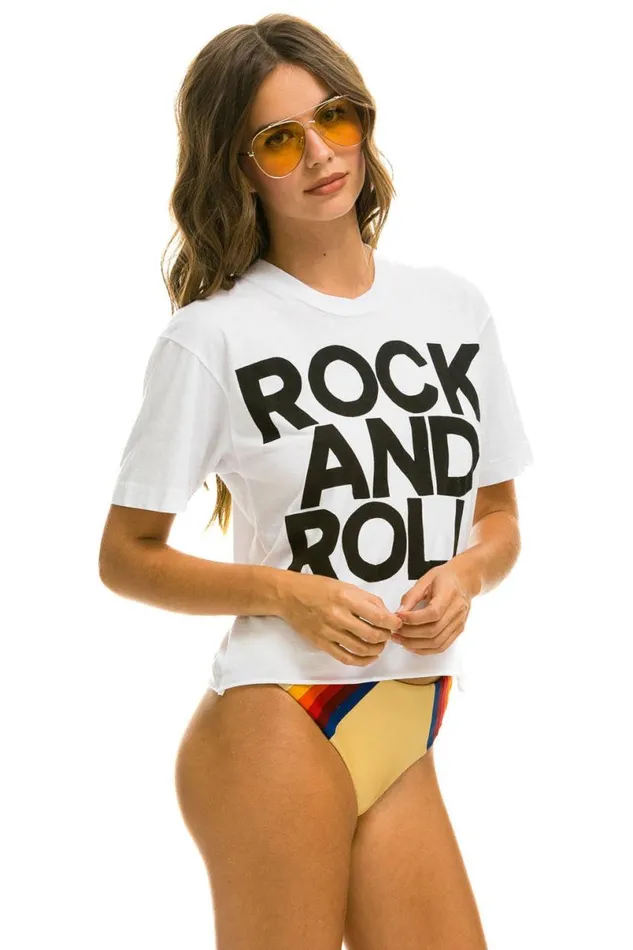 Rock And Roll Boyfriend Tee 8211 White Women Aviator Nation Tees