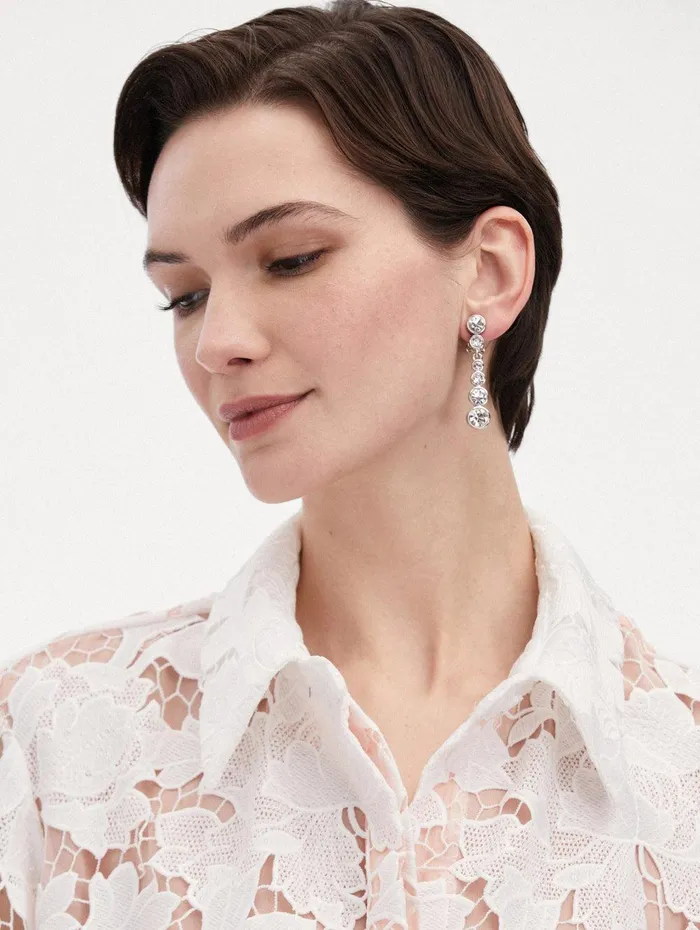 Round Stone Drop ClipOn Earrings Crystal Women Oscar De La Renta Earrings Round Stone Drop ClipOn Earrings Crystal Women Oscar De La Renta Earrings