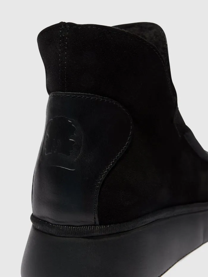 Round Toe Ankle Boots COZE348FLY BLACK Women Fly London Ankle Boots