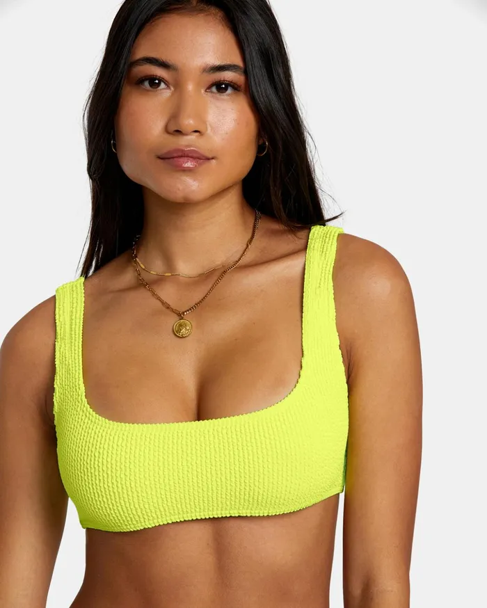 RVCA Bikini Tops Grooves Texture Bralette Bikini Top Neon Yellow 8211 Women