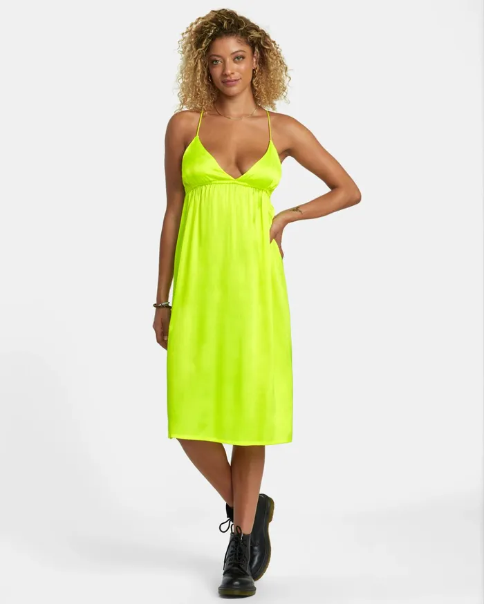 RVCA Dresses Rompers Faded Midi Dress Neon Yellow 8211 Women