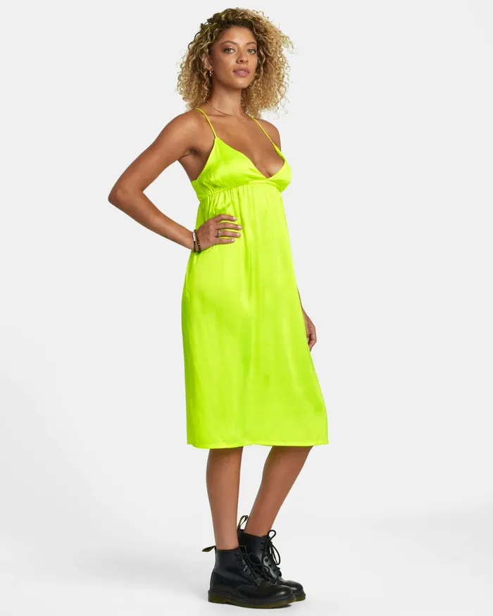 RVCA Dresses Rompers Faded Midi Dress Neon Yellow 8211 Women