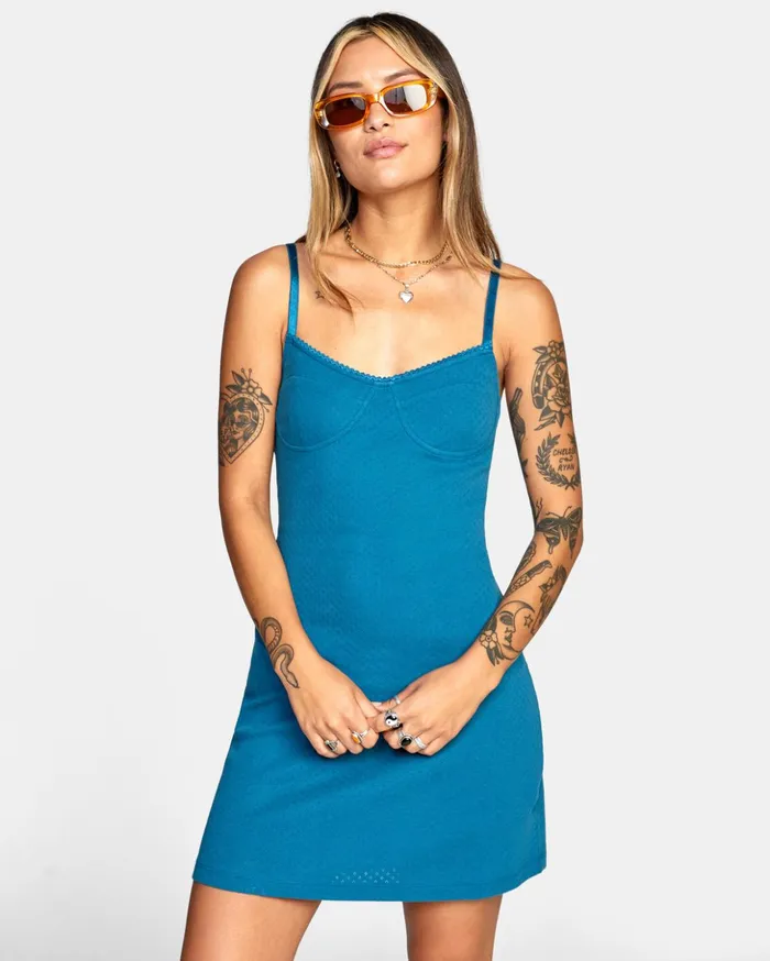 RVCA Dresses Rompers Just Friends Pointelle Midi Dress Snorkel Blue 8211 Women RVCA Dresses Rompers Just Friends Pointelle Midi Dress Snorkel Blue 8211 Women