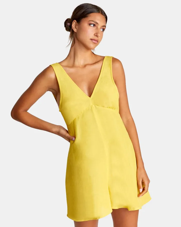 RVCA Dresses Rompers Linen Shifty Romper Gold 8211 Women