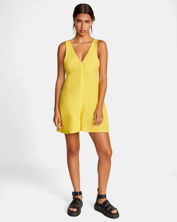 RVCA Dresses Rompers Linen Shifty Romper Gold 8211 Women