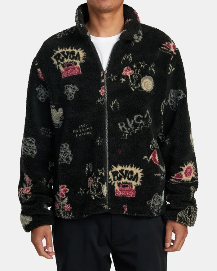 RVCA Hoodies Sweatshirts Groove ZipUp Sherpa Jacket Black 8211 Men