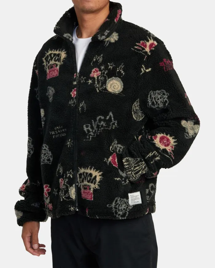 RVCA Hoodies Sweatshirts Groove ZipUp Sherpa Jacket Black 8211 Men