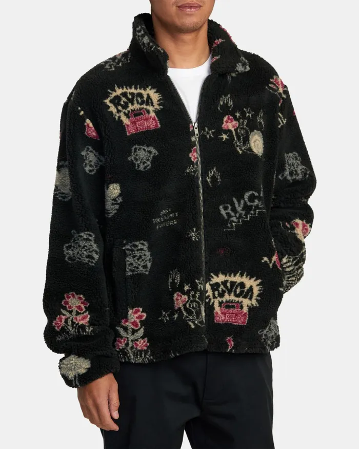 RVCA Hoodies Sweatshirts Groove ZipUp Sherpa Jacket Black 8211 Men