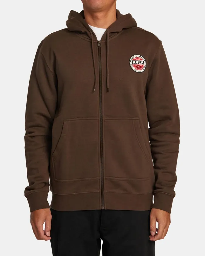 RVCA Hoodies Sweatshirts Standard Issue ZipUp Hoodie Chocolate 8211 Men