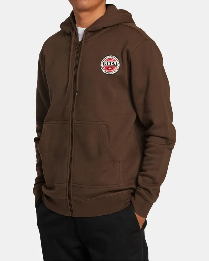 RVCA Hoodies Sweatshirts Standard Issue ZipUp Hoodie Chocolate 8211 Men