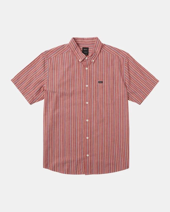 RVCA Shirts Flannels Boy039s Daybreak Stripe Short Sleeve Shirt Scarlett 8211 Boys