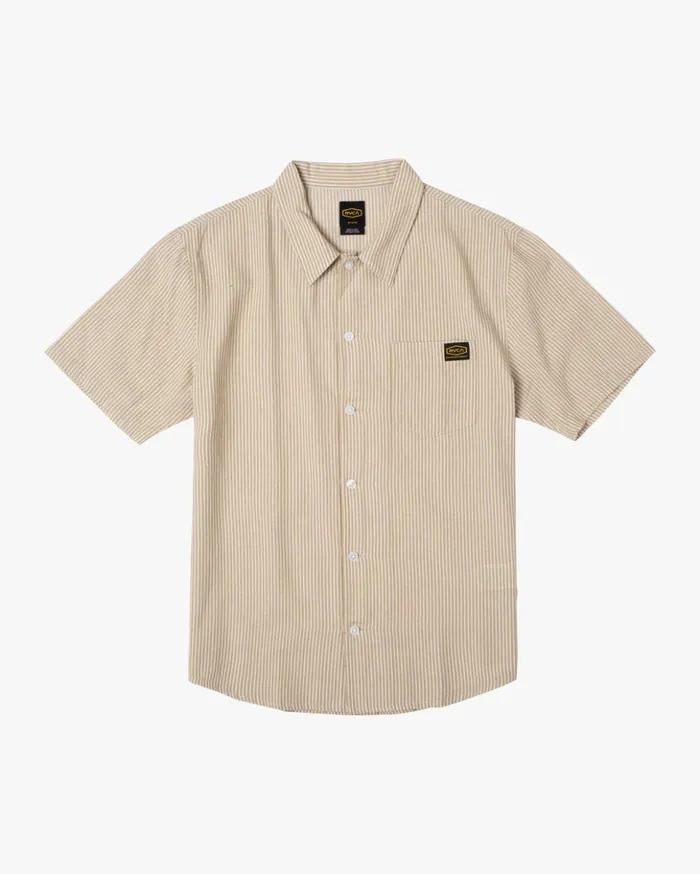 RVCA Shirts Flannels Dayshift Stripe II Short Sleeve Shirt Khaki 8211 Men