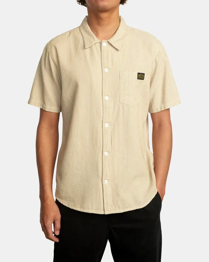 RVCA Shirts Flannels Dayshift Stripe II Short Sleeve Shirt Khaki 8211 Men