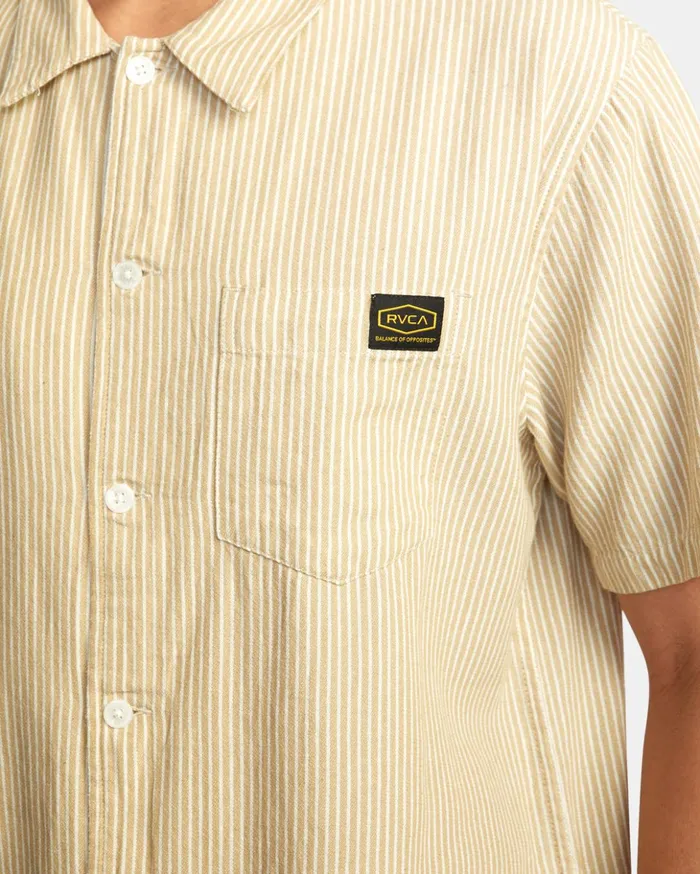 RVCA Shirts Flannels Dayshift Stripe II Short Sleeve Shirt Khaki 8211 Men